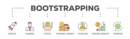 Bootstrapping banner web icon vector illustration concept with icon of startup, founder, capital, personal finance, cashflow, organic growth, and iterationのイラスト素材