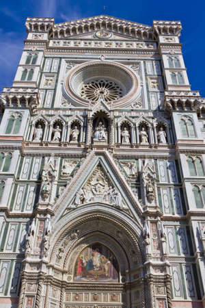 stunning facade of the basilica of santa maria del fiore with the giotto bell tower in florence italyの写真素材