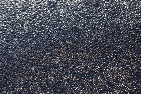 Dew drops on a shiny dark surfaceの写真素材