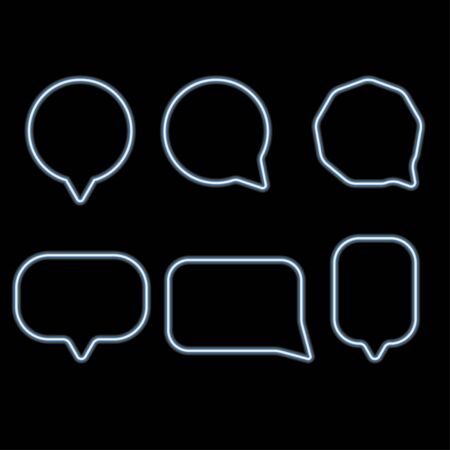 Set of six neon speech bubbles. Black background. Vector illustration.のイラスト素材