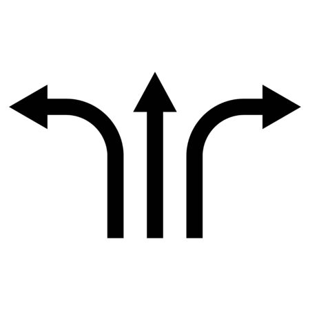three-way direction arrow sign, road direction icon, vector illustrationのイラスト素材