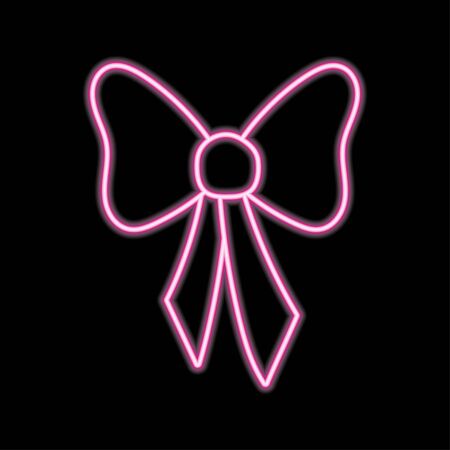 Neon bow tie in pink color. Vector silhouette of neon bow knot consisting of outlines, with backlight on the dark backgroundのイラスト素材