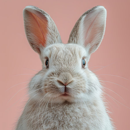 easter bunny with ears on pink background, in the style of contemporary modernist-type photography, dark white and light beige.Generative AI.の素材