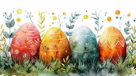 watercolor easter egg pattern, in the style of whimsical compositions, nature-inspired, murals and wall drawings, naturalistic tones. Generative AIの素材