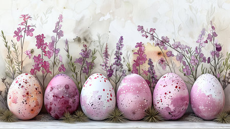 watercolor easter egg pattern, in the style of whimsical compositions, nature-inspired, murals and wall drawings, naturalistic tones. Generative AIの素材