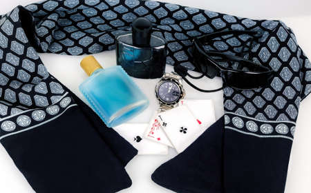 Everything for men cologne, glasses, playing cards, watchesの写真素材