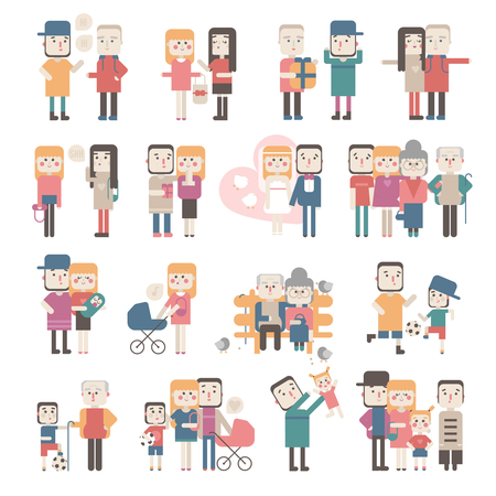 Set of people in different situations. Flat.のイラスト素材