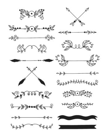 Calligraphic design elements. Black on white background.のイラスト素材