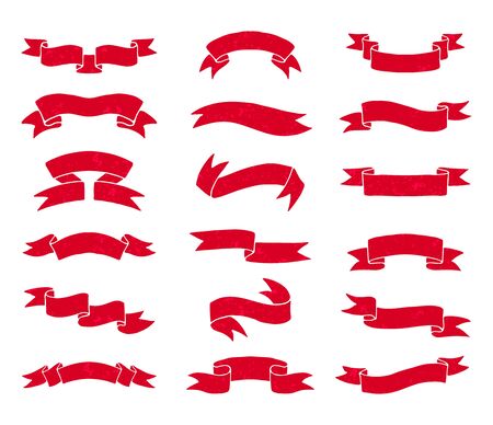 Red vintage ribbons. Different variants of red ribbons.のイラスト素材