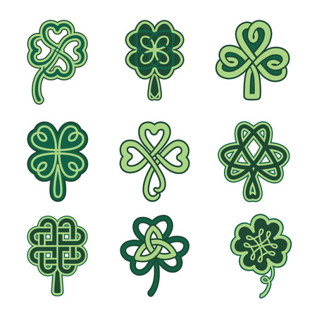 Celtic clover patterns. Holiday symbols on a white background.のイラスト素材