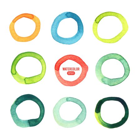 Watercolor drawings by hand. Multicolored circles painted in watercolor.のイラスト素材