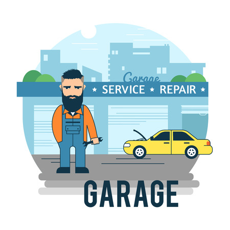 Automotive master is waiting for the client. Car service concept.のイラスト素材