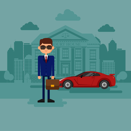 Lawyer at the courthouse. A lawyer with the machine near the office.のイラスト素材