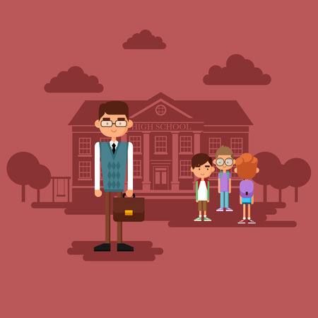 Concept on the subject of school. The teacher with the students.のイラスト素材