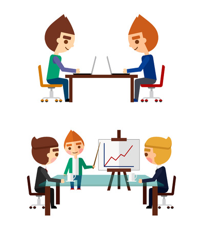 Business negotiations set. Managers at work and the report on the done work.のイラスト素材