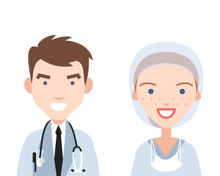 Smiling doctor and nurse. The picture in cartoon style smiling doctor.のイラスト素材