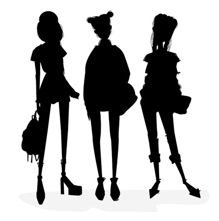 Silhouette of a young sexy girl. Black silhouettes on white background.のイラスト素材