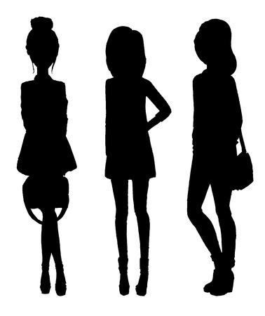 Silhouette of a young girl. Black silhouettes on white background.のイラスト素材