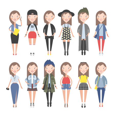 Girls dresses on white. Girls dresses for different situations.のイラスト素材