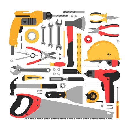 Big set of construction tools. Set neatly stacked construction tools.のイラスト素材