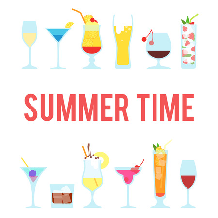 Summer light cocktails. Glasses on a light background.のイラスト素材