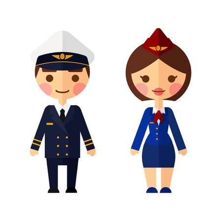 Ship captain on white background. The pilot and flight attendants vector set.のイラスト素材