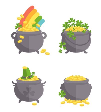 Pot with gold set. The Irish symbols of the holiday.のイラスト素材