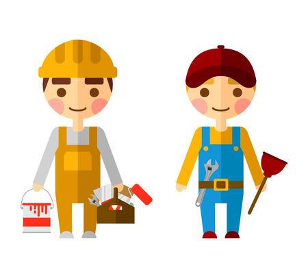 Construction workers on white. Painters ready to work.のイラスト素材