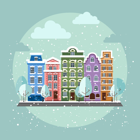 Old Town in winter. Old Town into a flat style.のイラスト素材