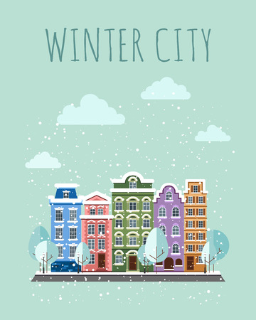 Old Town in winter. Old Town into a flat style.のイラスト素材