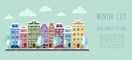 Old Town in winter. Old Town into a flat style.のイラスト素材