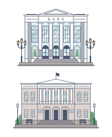 The Bank and the administration building. Detached on a white background.のイラスト素材