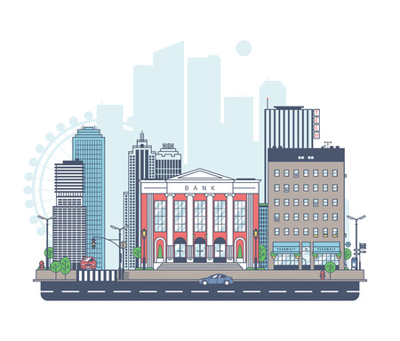 Panorama of the city. Bank on the background of the city.のイラスト素材