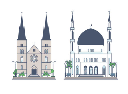 Religious building set. Designed in a flat style.のイラスト素材