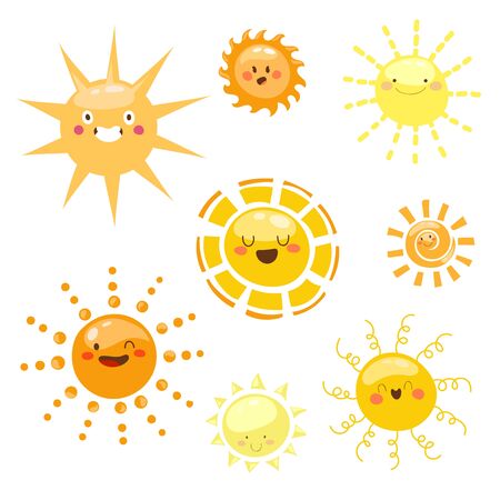 Orange Sun symbols set. Various painted sun.のイラスト素材