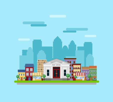 Post building on the background of the city. Urban concept.のイラスト素材