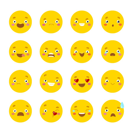 Set of smiley icons with different face. Isolated on white background.のイラスト素材