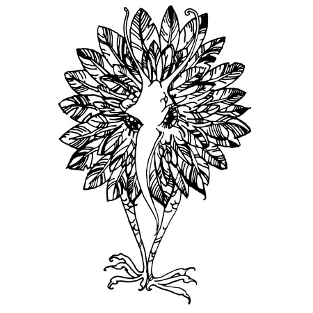 Bird and flower. Graphic drawing bird flower on a white background.のイラスト素材