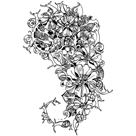 Floral pattern. Graphic drawing floral pattern on a white background.のイラスト素材