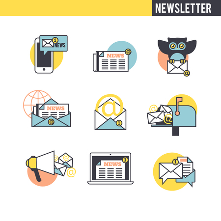 The concept of the newsletter. Set of icons on white background.のイラスト素材
