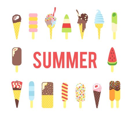 Ice cream in the summer. Set of icons on white background.のイラスト素材
