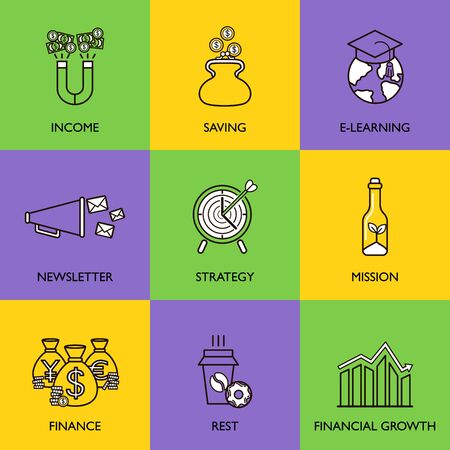 The business concept. Set of icons on a colored background.のイラスト素材