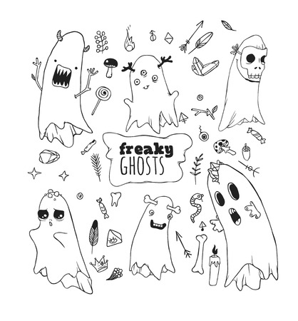 Set of funny ghosts. The individual elements on a white background.のイラスト素材