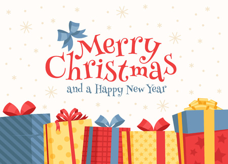 Merry Christmas boxes with an inscription on a white background.のイラスト素材