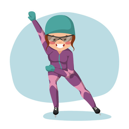 Ice skating. Girl running fast on skates.のイラスト素材