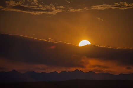 Sunset over the Rocky Mountains Calgary Albertaの写真素材