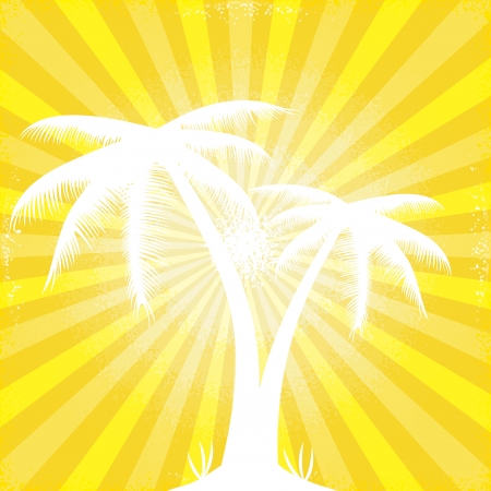 Tropical orange sunny ray beam silhouetted trees vectorのイラスト素材