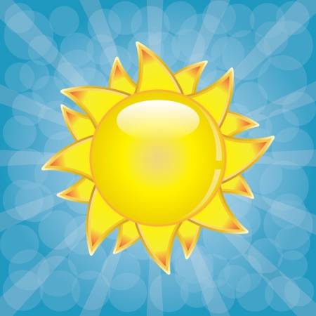 Big shining summer sun with sunbeams on the sky vectorのイラスト素材
