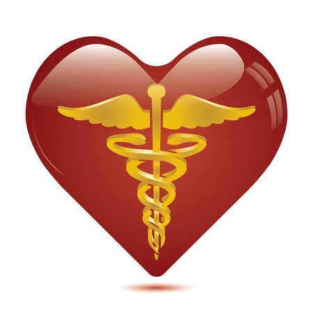 Caduceus in heart medical symbol .のイラスト素材