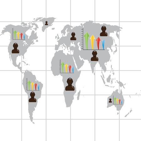The map of the world made of plenty people silhouettesのイラスト素材